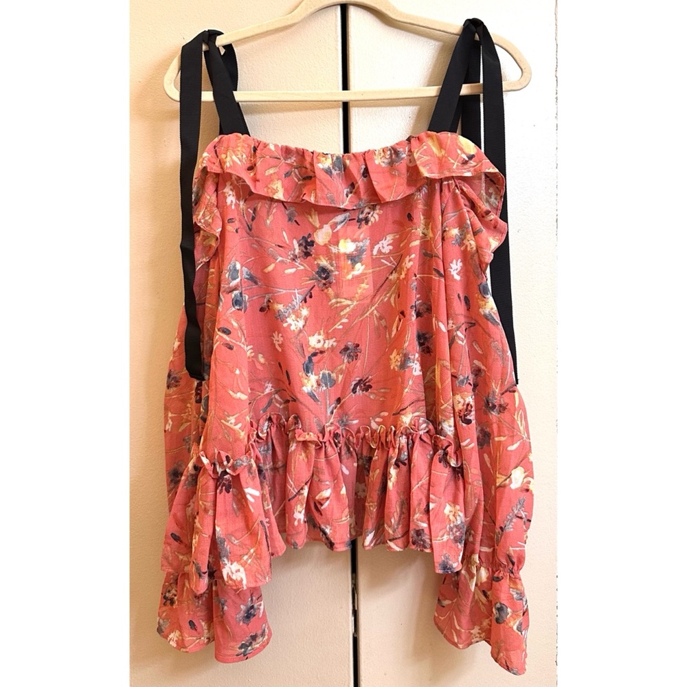 William Rast Pink Ruffle Cold Shoulder Top Fabiana Lobster Bisque Medium NWT. - Picture 2 of 7